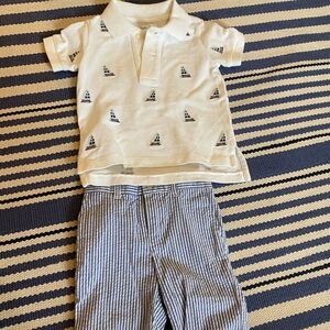 Ralph Lauren White Polo Shirt and Striped pants Set